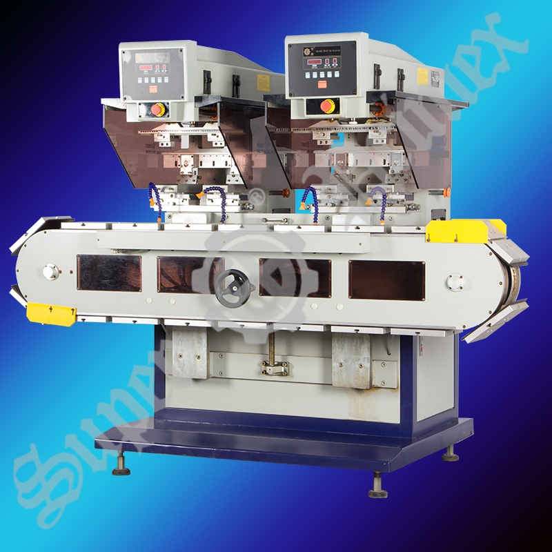 SP-848VD2 Pneumatic 4-color pad printer with vertical conveyor